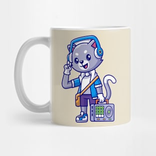 Cute Cat DJ Playing Music Cartoon Mug